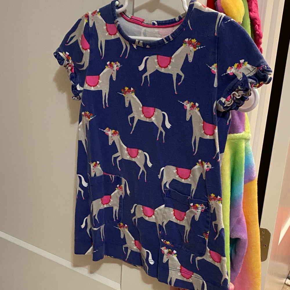 Mini Boden Navy Dress with Unicorn Pattern